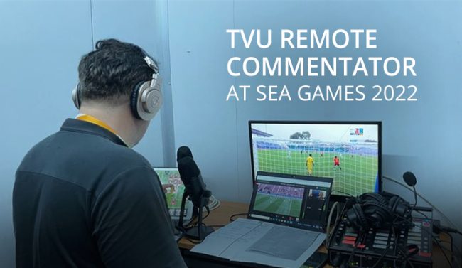 评论员在河内使用TVU Remote Commentator解说男足比赛